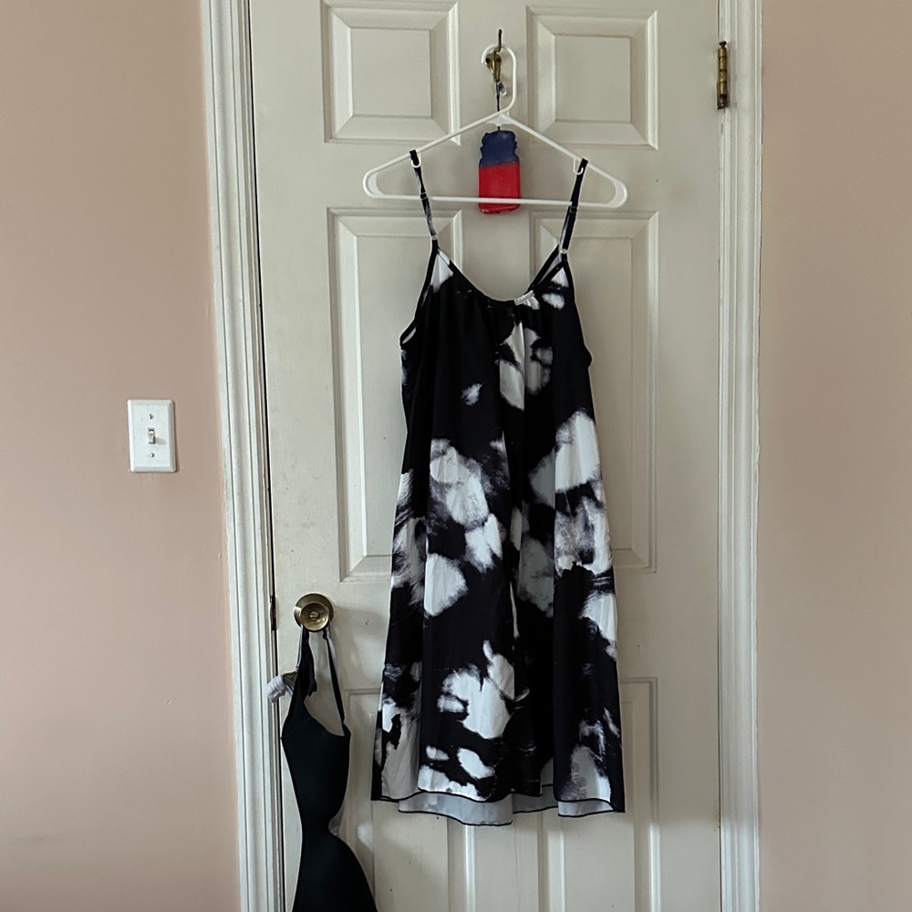 SHEIN Black and White Tie-Dye Spaghetti Strap Maxi Dress